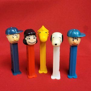 Vintage Peanuts Gang Charlie Brown Lucy Snoopy Woodstock Bird Pez Dispensers Set